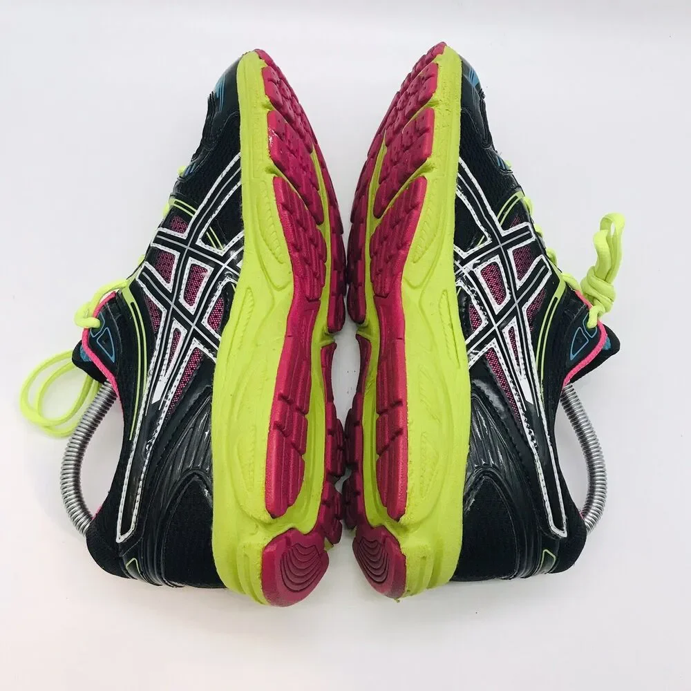ASICS Gel Contend T2F9Q Sneakers Women's 9 Black Neon Lace Up Low Running Shoes